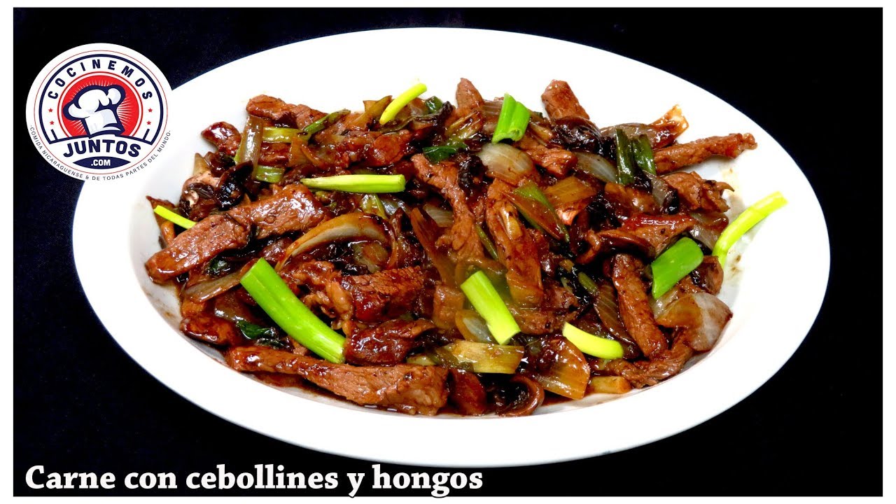 Carne con cebollines y hongos -  Comida China