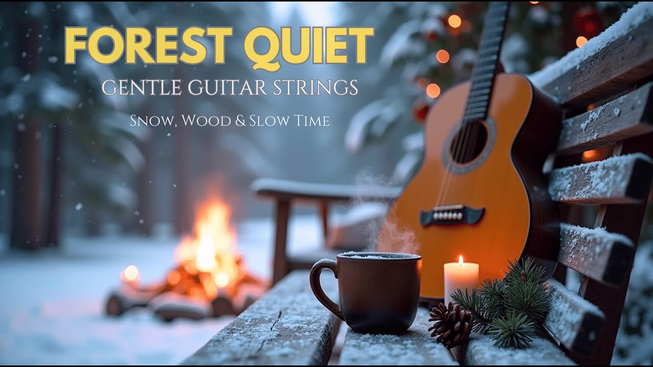 Cozy Winter Night with Acoustic Guitar by the Fire | Snow Falling in Complete Silence