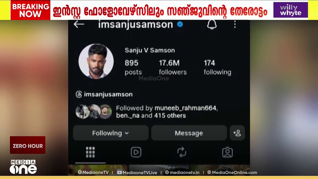 ദുൽഖർ സൽമാനെ പിന്നിലാക്കി സഞ്ജു ; ഇൻസ്റ്റ ഫോളോവേഴ്സിലും സഞ്ജുവിന്റെ തേരോട്ടം