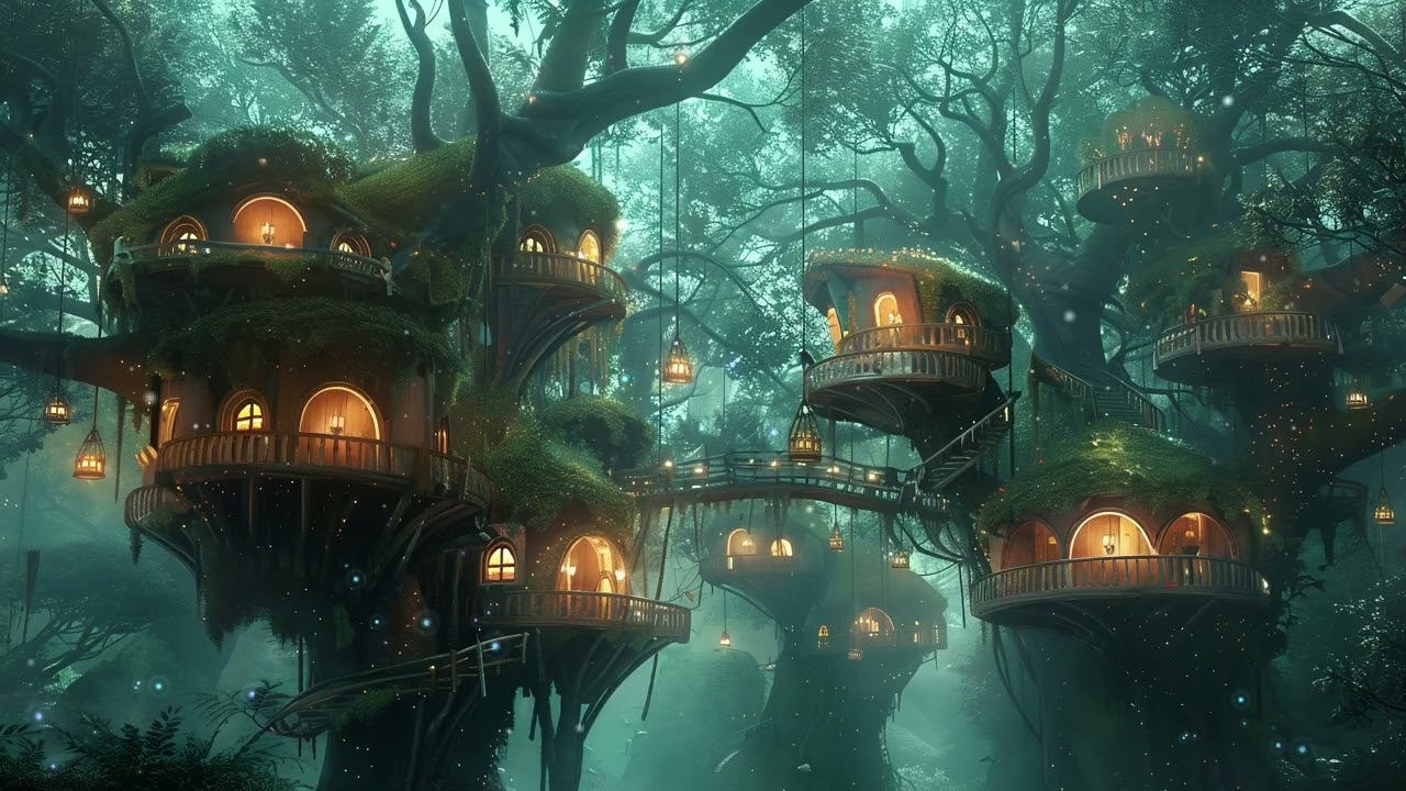 Magical Winter Treehouses | Snow, Mist & Fireflies | Cozy Ambience for Reading & Relaxing