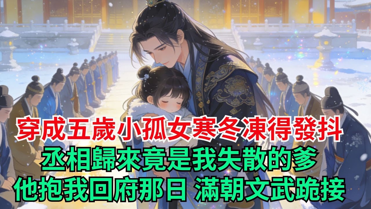 穿成五歲小孤女寒冬凍得發抖，丞相歸來竟是我失散的爹，他抱我回府那日，滿朝文武跪接#穿越#有聲書#爽文#萌娃#團寵