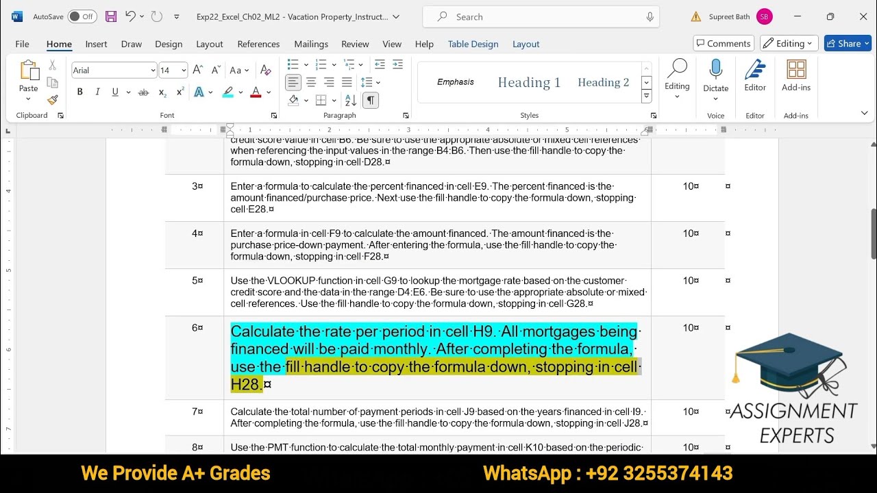 Exp22_Excel_Ch06_Hoe - Mortgage 1.3 | Excel Chapter 6 Hands-On Exercise - Mortgage Analysis (pc mac)