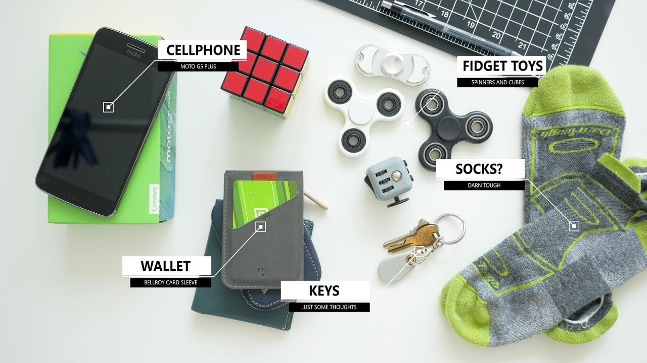Spring 2017 EDC   Everyday Carry Wallet, Fidget Toys, Cellphone and Socks