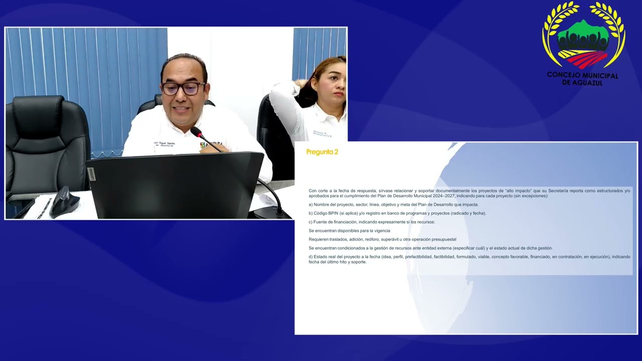 Concejo Municipal de Aguazul realizó sesión de control político al Secretario de Infraestructura  📍