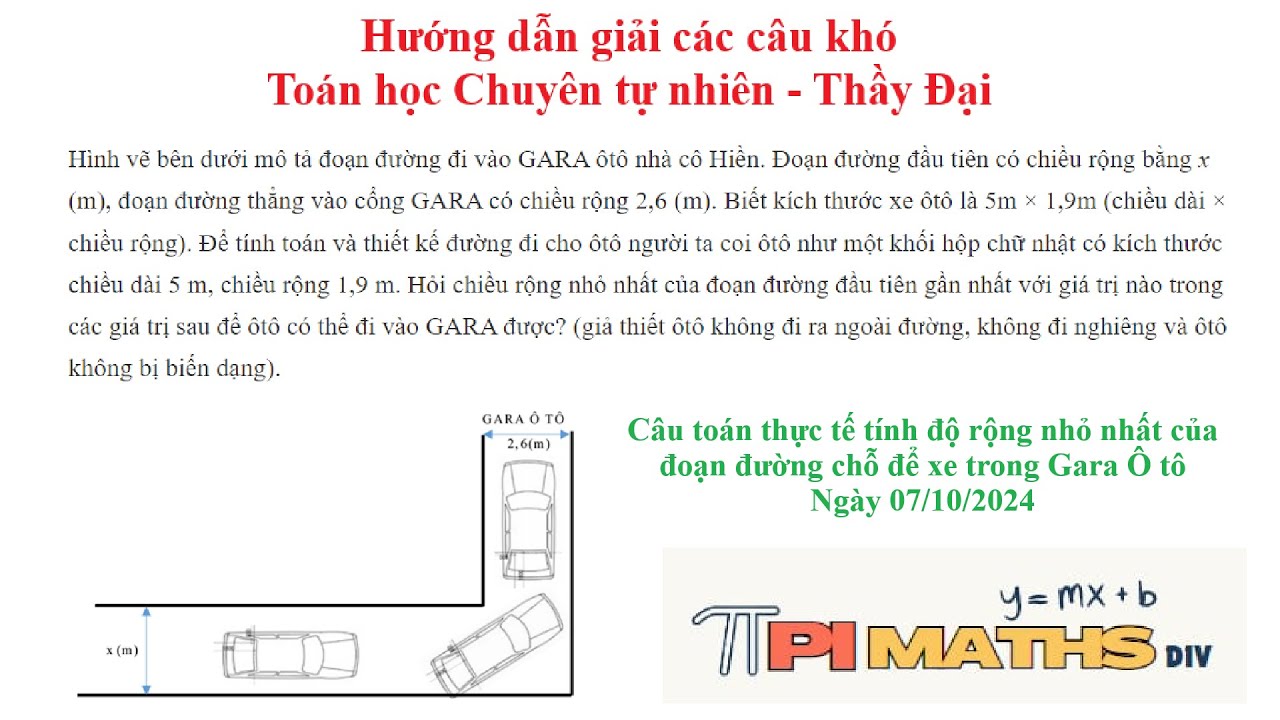 Toán VDC: Hình vẽ bên dưới mô tả đoạn đường đi vào GARA ô tô. Đoạn đường đầu tiên rộng bằng x(m).