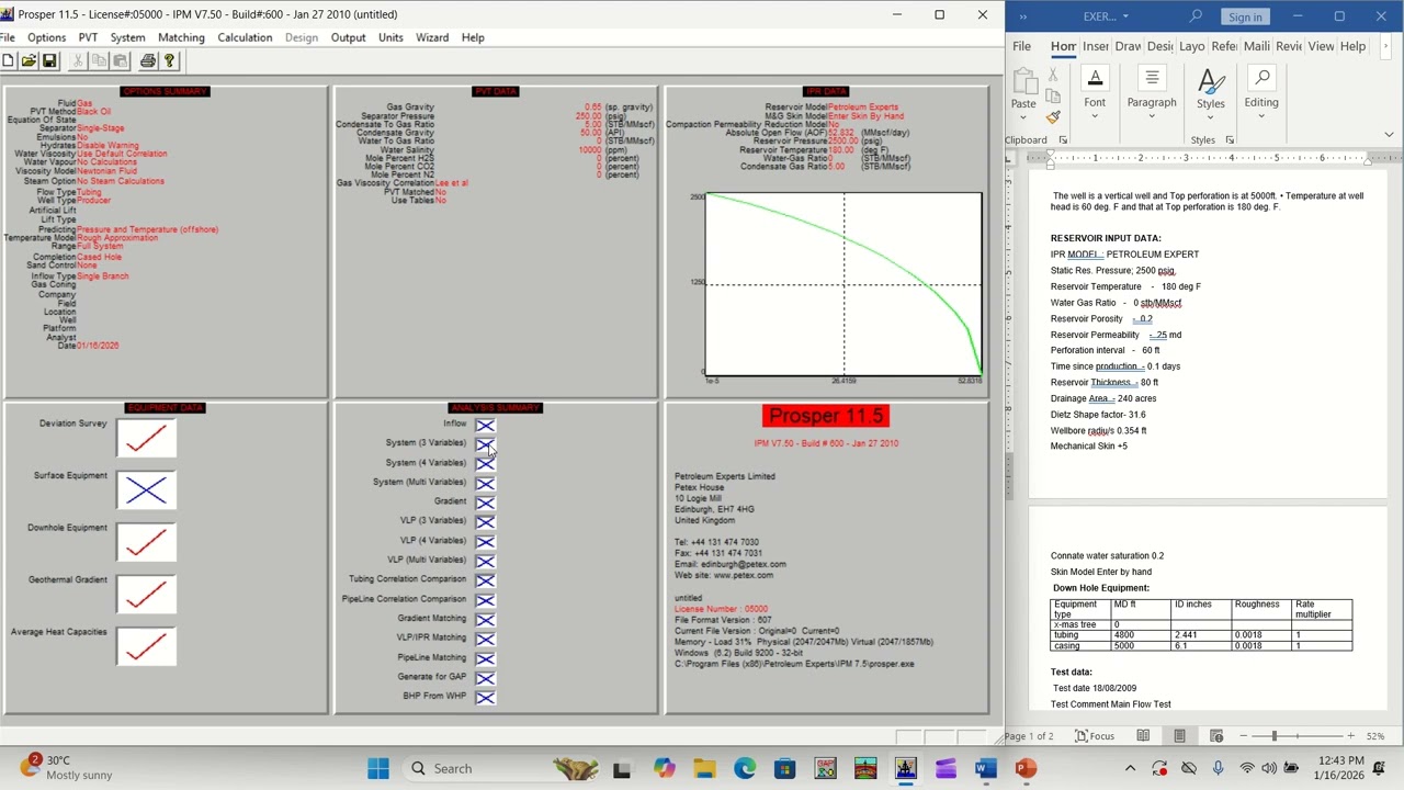 GAS WELL MODELLING USING PROSPER