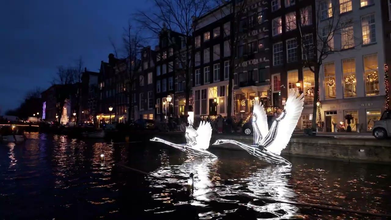 Amsterdam Light Festival Night Boat Tour ✨ | Illuminated Canals in 4K