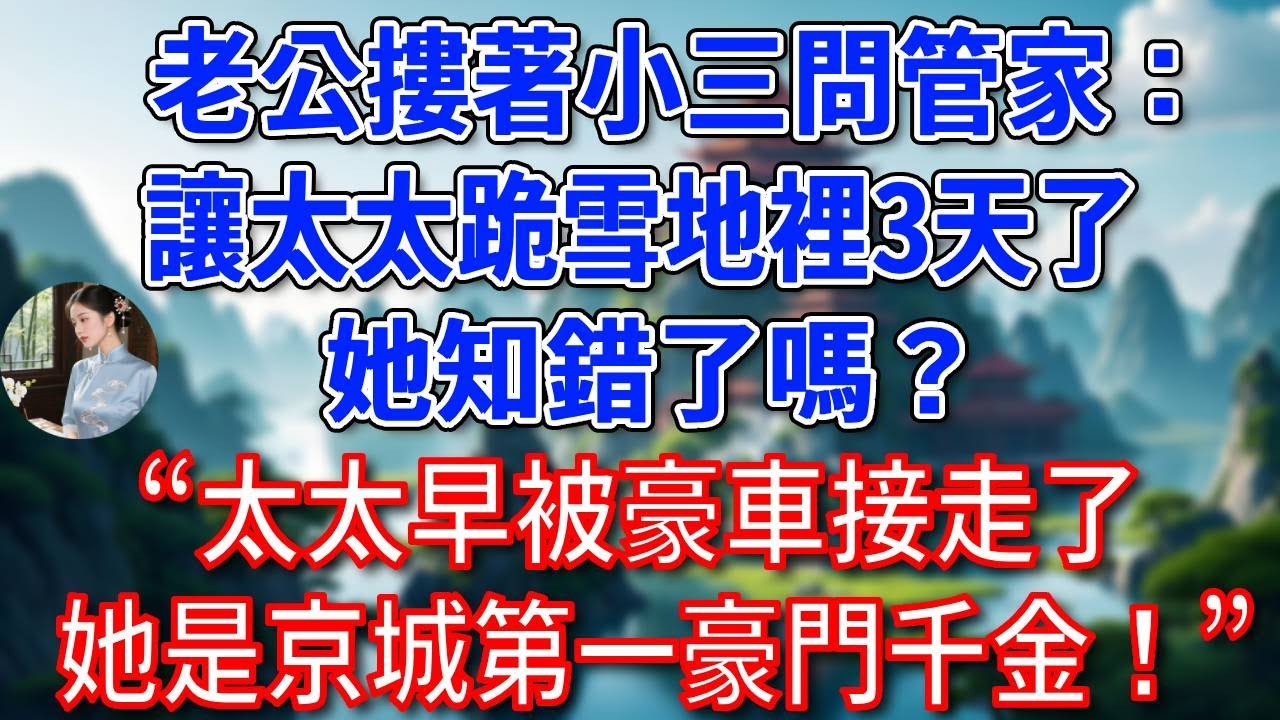 總裁老公摟著小三問管家：“讓太太跪雪地裡3天了，她知錯了嗎？” 管家：“太太早被豪車接走了，她是京城豪門千金！”他聽後徹底傻眼！#為人處世#生活經驗#情感故事#故事#小說#戀愛#情感#婚姻