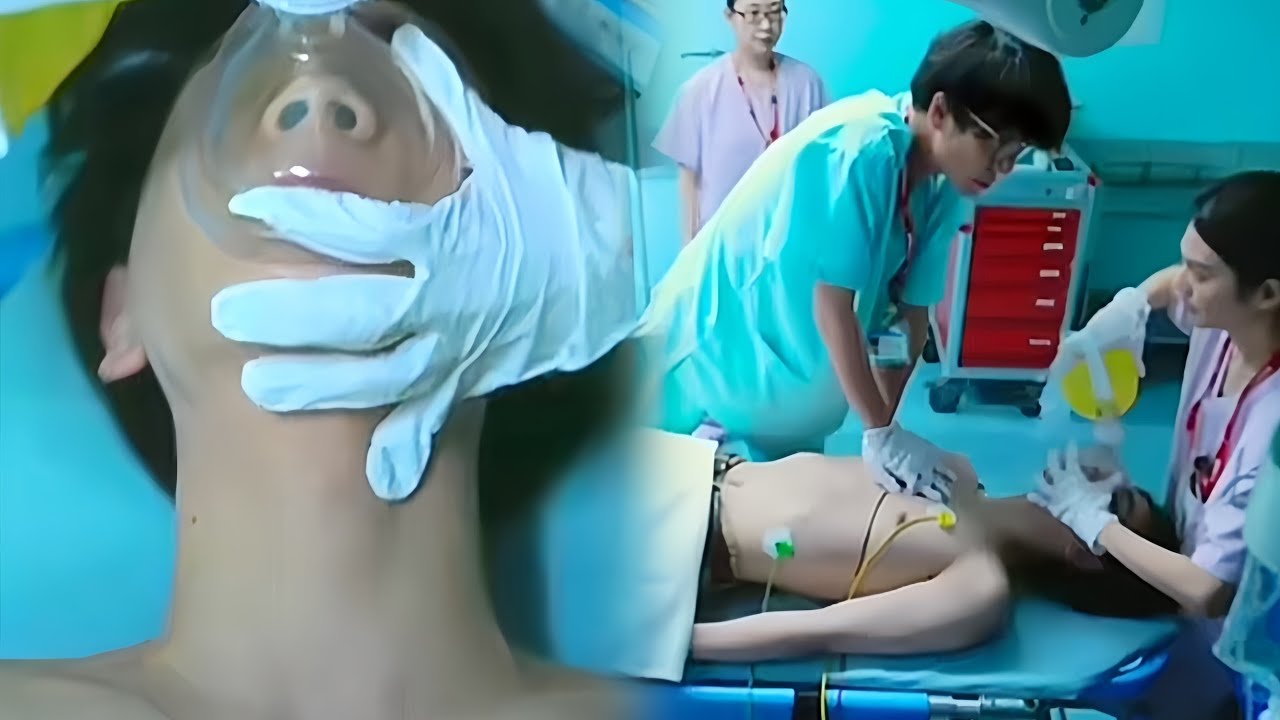 Cardiac arrest, doctors perform difficult CPR - Sick male lead