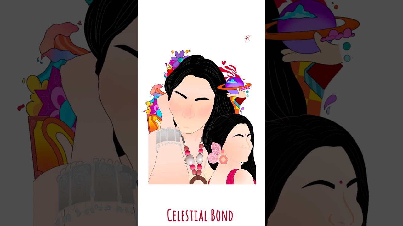 Celestial Bond - Digital Artwork Showcasing Feminine Energy and Cosmic Vibes 