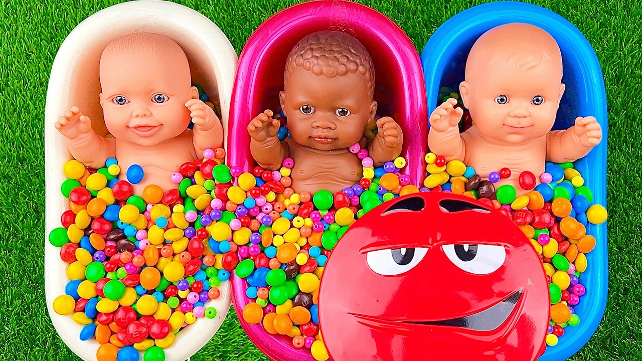 4 Minutes Satisfying with Full of 3 Rainbow BathTubs Candy with M&M's & Magic Slime Cutting Video 9