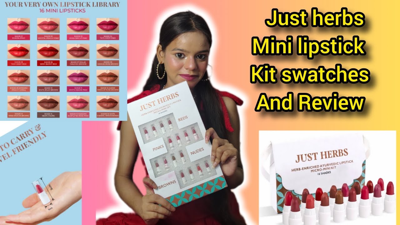 Just Herbs mini lipstick Kit swatches | 16 miniature lipsticks || @diksha saini