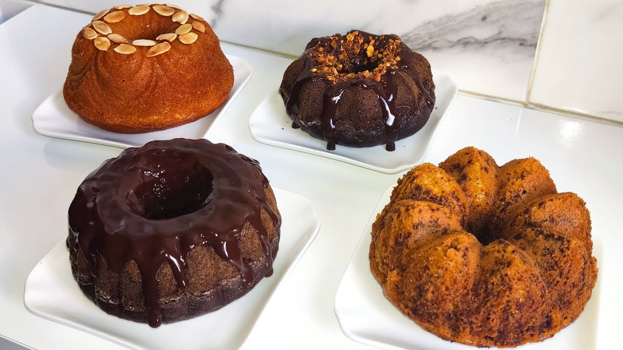 في مول بخليط واحد حضري أربع كيكات بنكهات مختلفة وحدة تنسيك فالاخرى