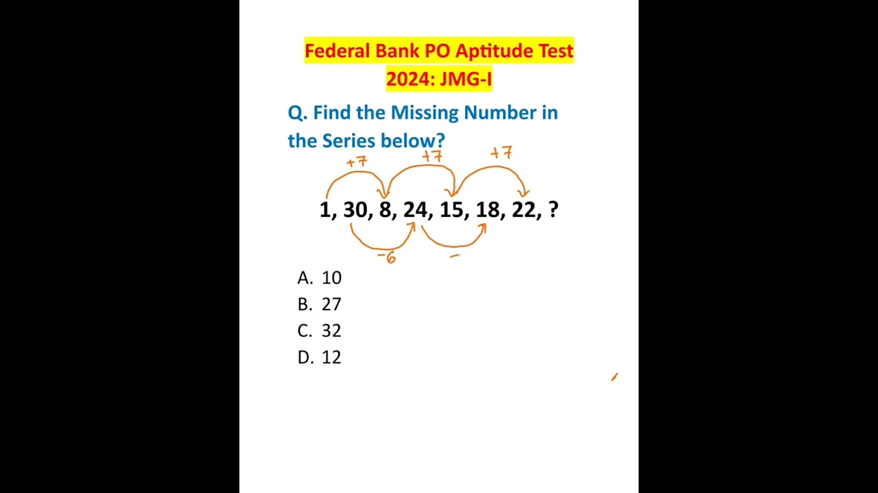 Federal Bank PO Aptitude Test 2024|  Junior Management Grade 1| Missing Number Series #bankingexam
