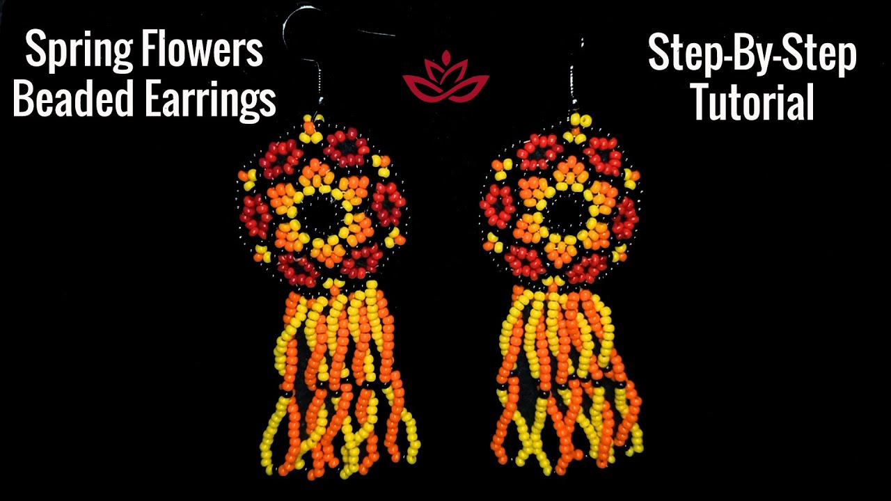Spring Flowers Beaded Earrings with Twisted Fringe - Tutorial. How to make seed beads earrings?