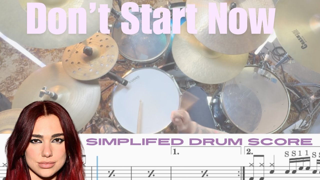 Don't Start Now Dua Lipa Simplified Drum Score / Play through / Transcription / Notes drum