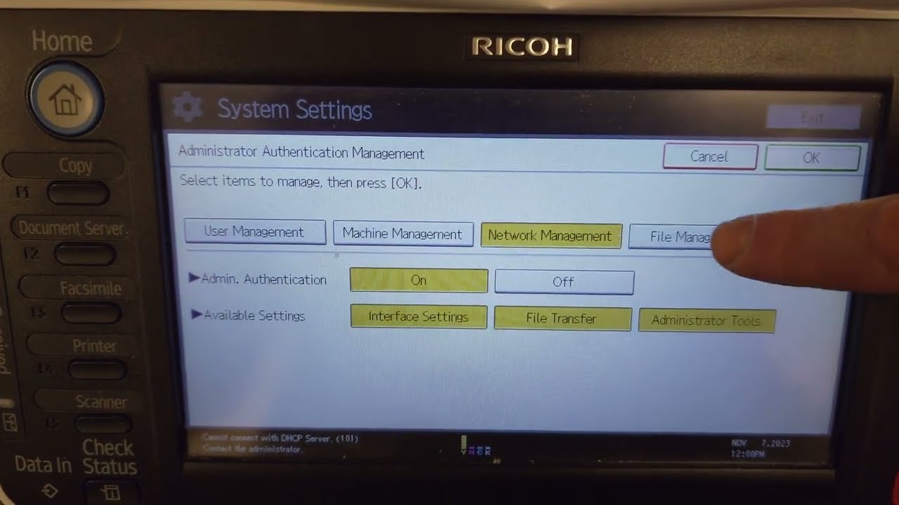 Сброс настроек принтера Ricoh до заводских без пароля администратора - невозможно войти в систему...