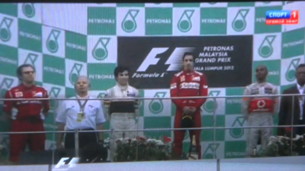 FORMULA 1  Podium. Malaysia 2012. Fernando Alonso, Checo Perez and Lewis Hamilton