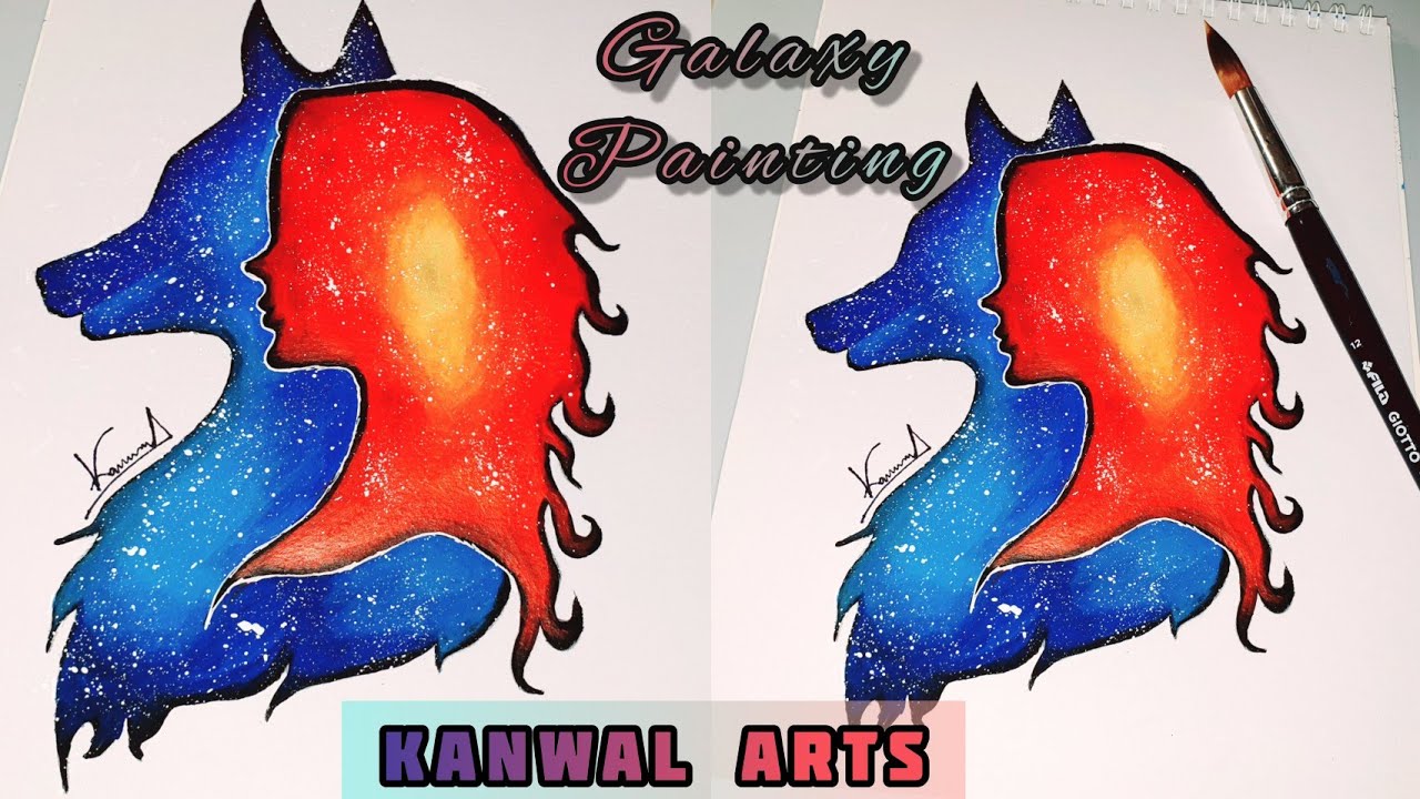 Galaxy girl || Galaxy Wolf || Unique Painting || Day & Night Art Painting || Easy Acrylic Painting