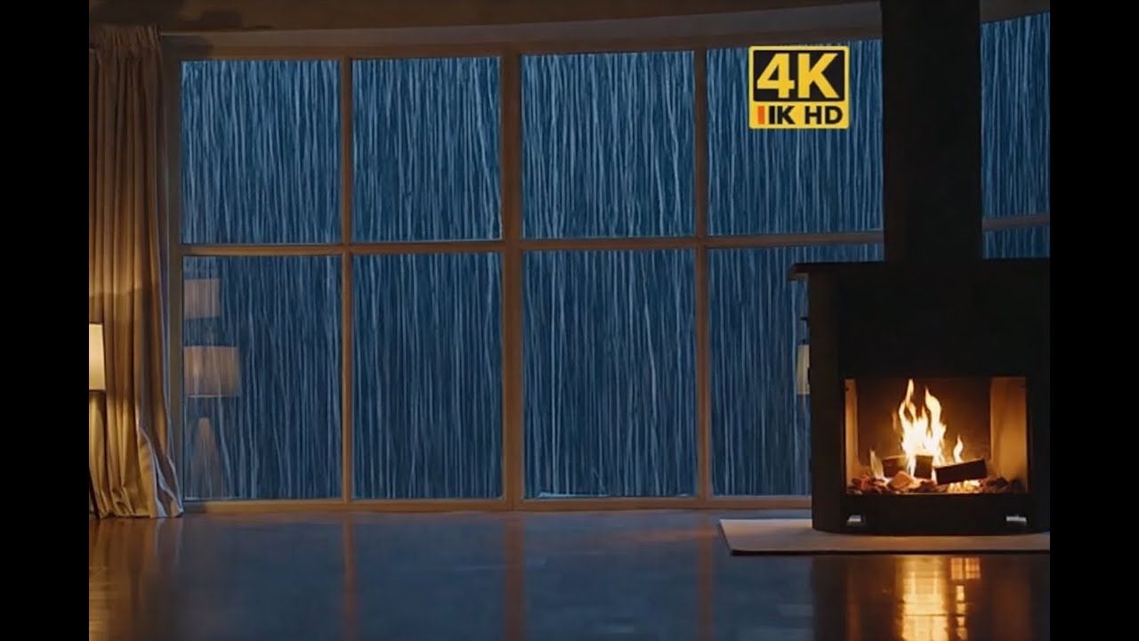 8 Hours Rain, Piano & Fireplace – Deep Sleep, Relaxing Night Ambience