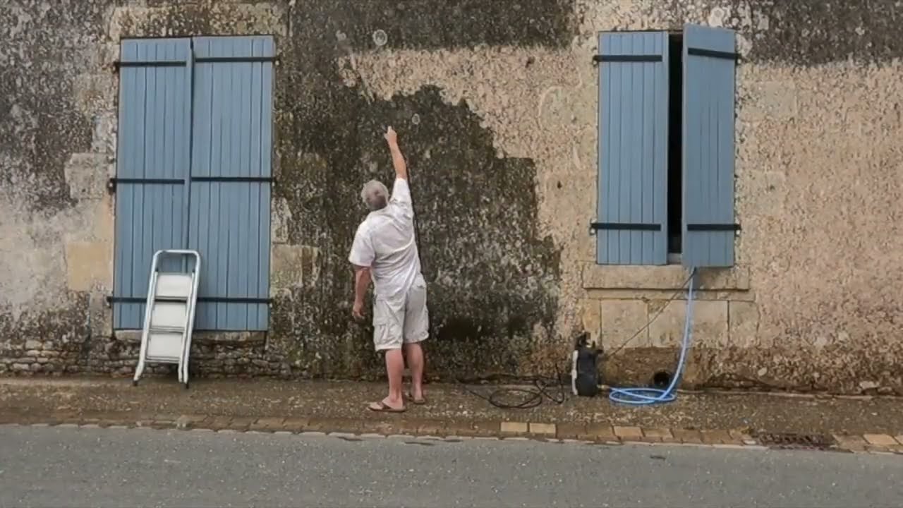 Jet washing the whole of the front of our 206 yr old French house its been a long time in the coming