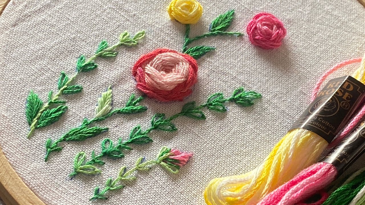 🌷 Beautiful Rose Embroidery for Cushion Cover | Easy Hand Embroidery Tutorial#viral #trending#rose 