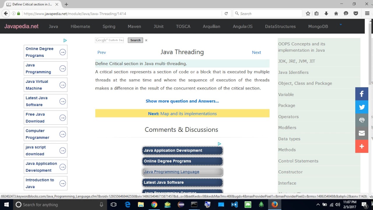 Define Critical section in Java multi-threading.
| javapedia.net