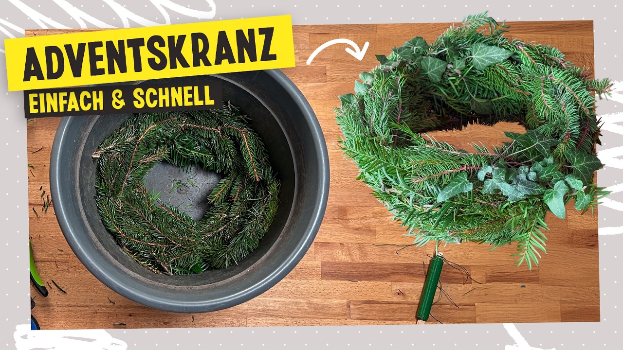 Adventskranz binden - schnell & einfach mit dem Eimer Trick (ohne Strohling)