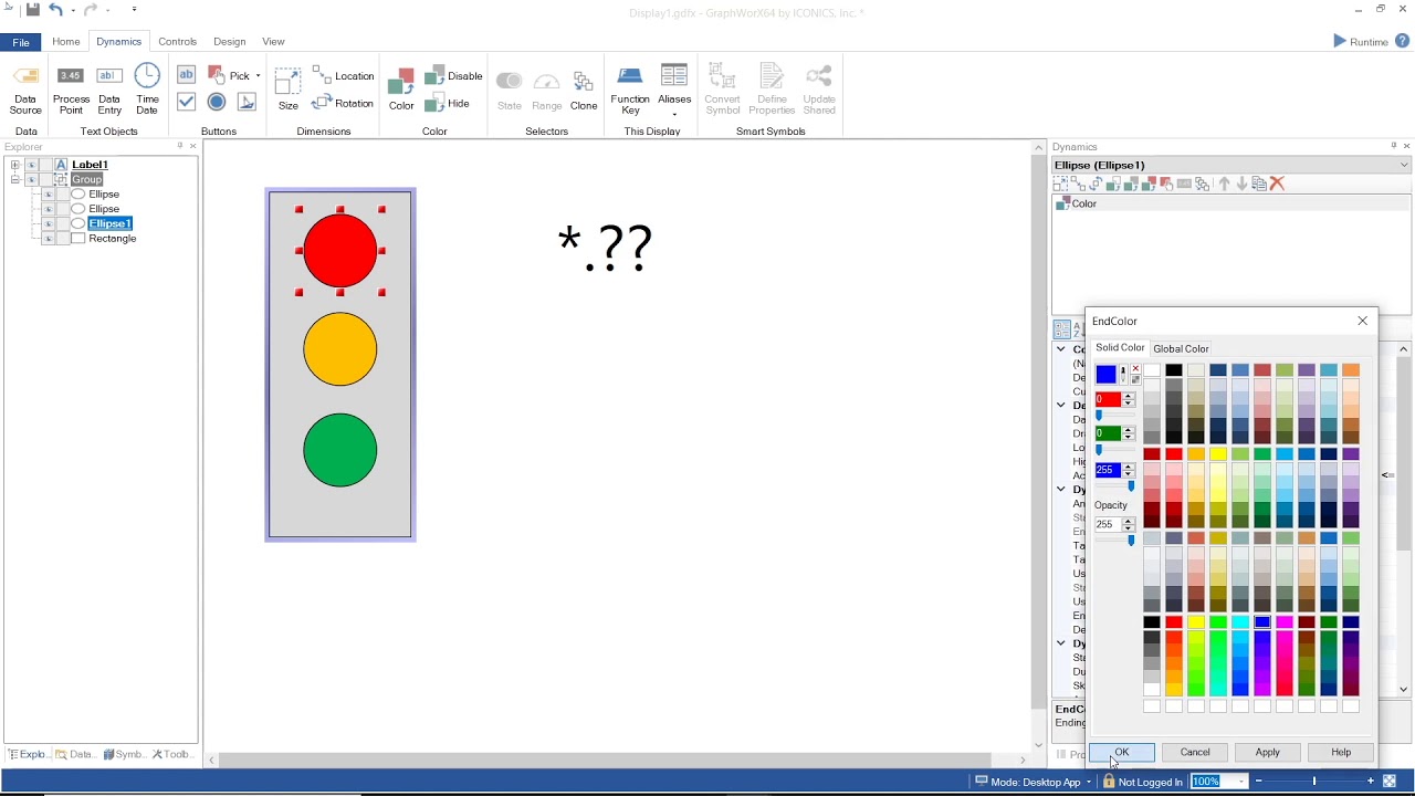 Iconics GraphWorx Basic 7 Color, Disable, and Hide Dynamics