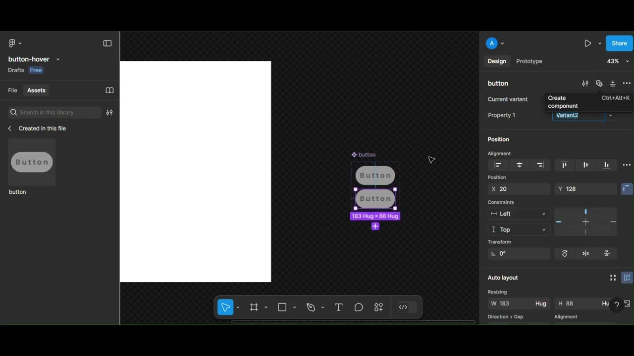 How to Create a Button with Hover Effect in Figma | Step-by-Step Tutorial