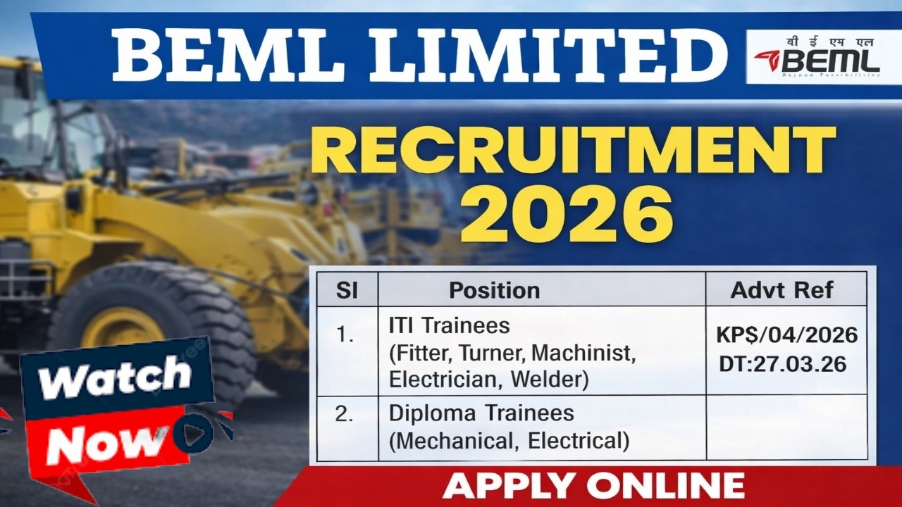 BEML ITI and Diploma Trainee Recruitment 2026.