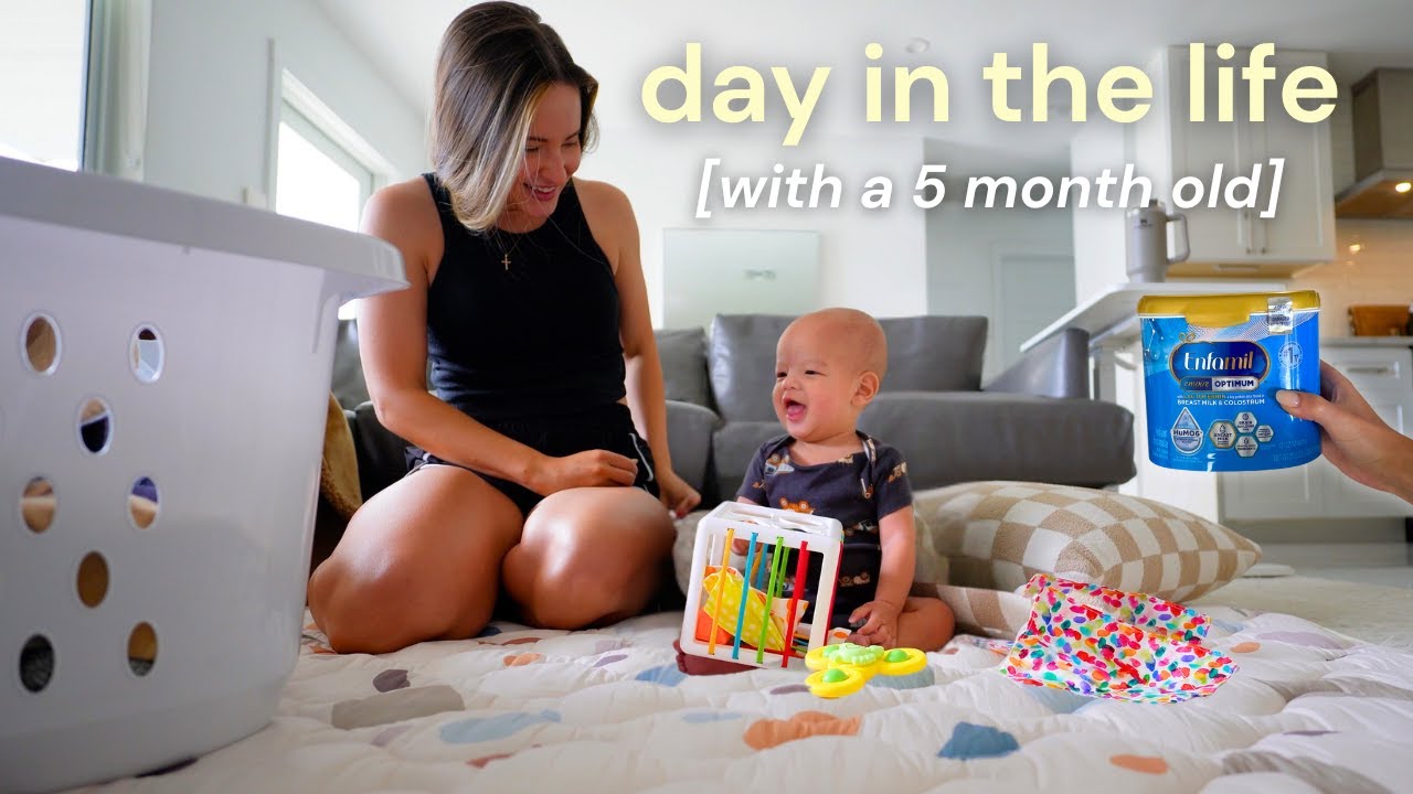 Day in the life with a 5 month old 👶🏻 introducing peanut butter, switching formula, grocery run!