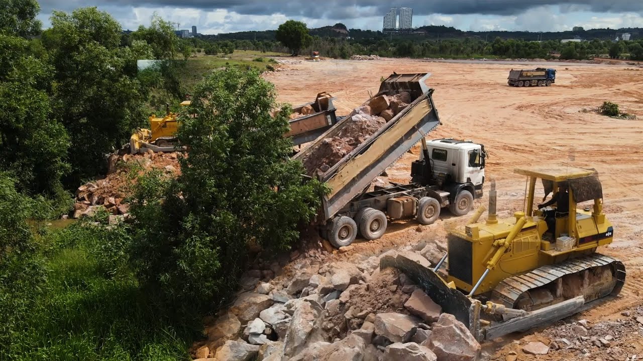 Part.23| Nice Operator Komatsu Dozers Procee With Dump Trucks Filling Up Big Land Area To Develop,,
