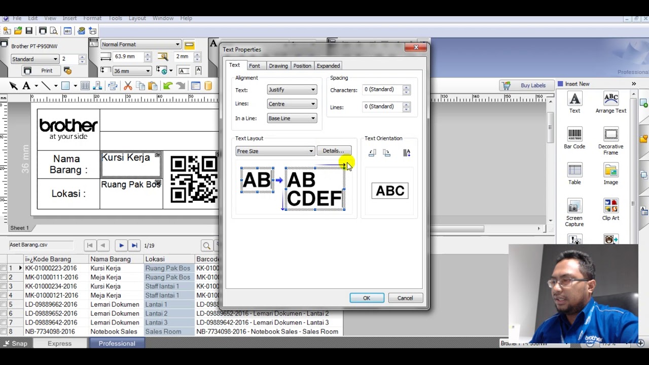 P Touch Editor (Excel Database)