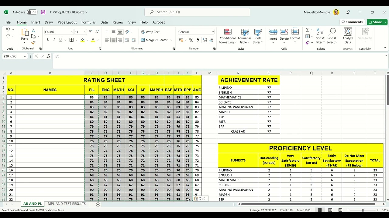 Free Automated Achievement Rate, Proficiency Level, MPL, and TEST results