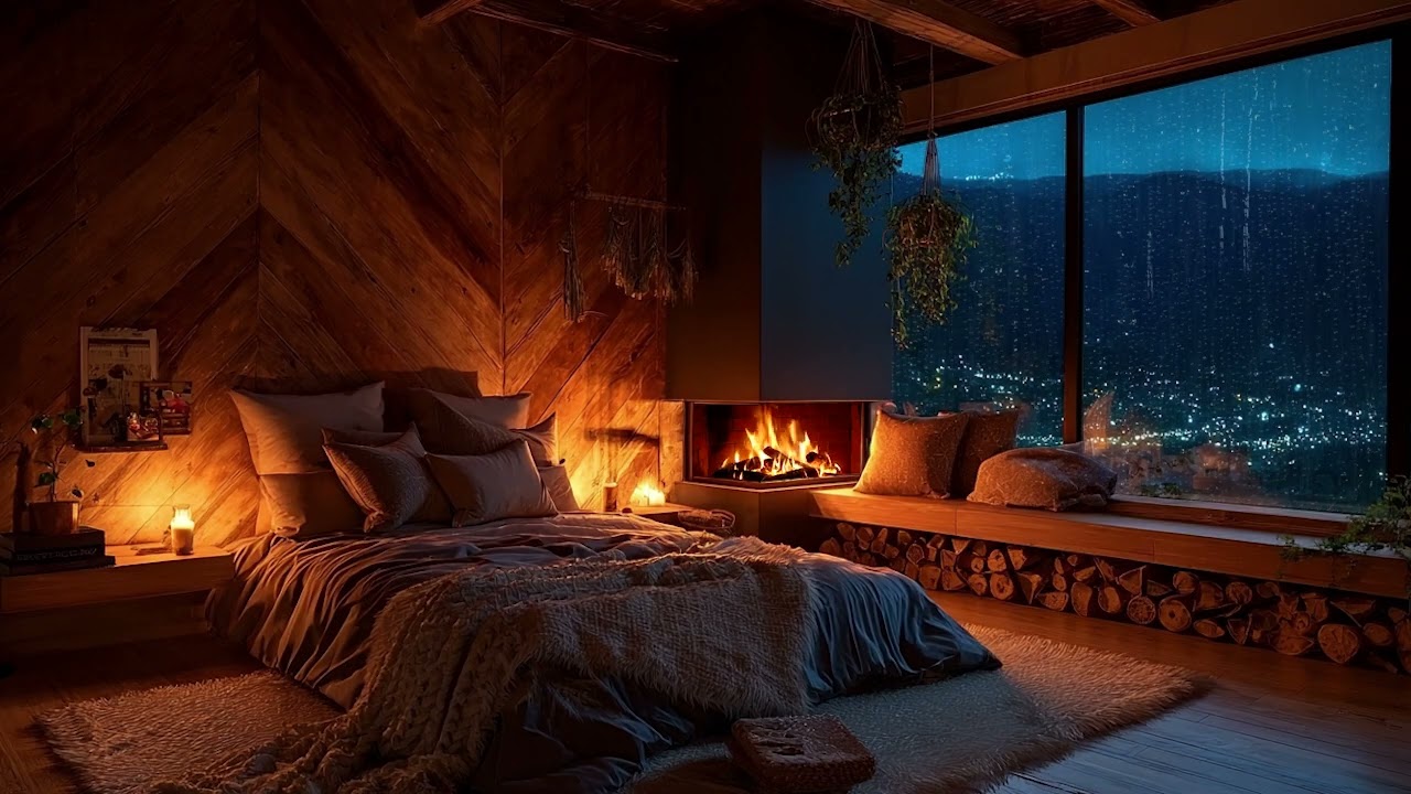 Cozy Rainy Night Ambience 🌧️🔥 | Fireplace Crackling & Gentle Candle Sounds for Deep Sleep