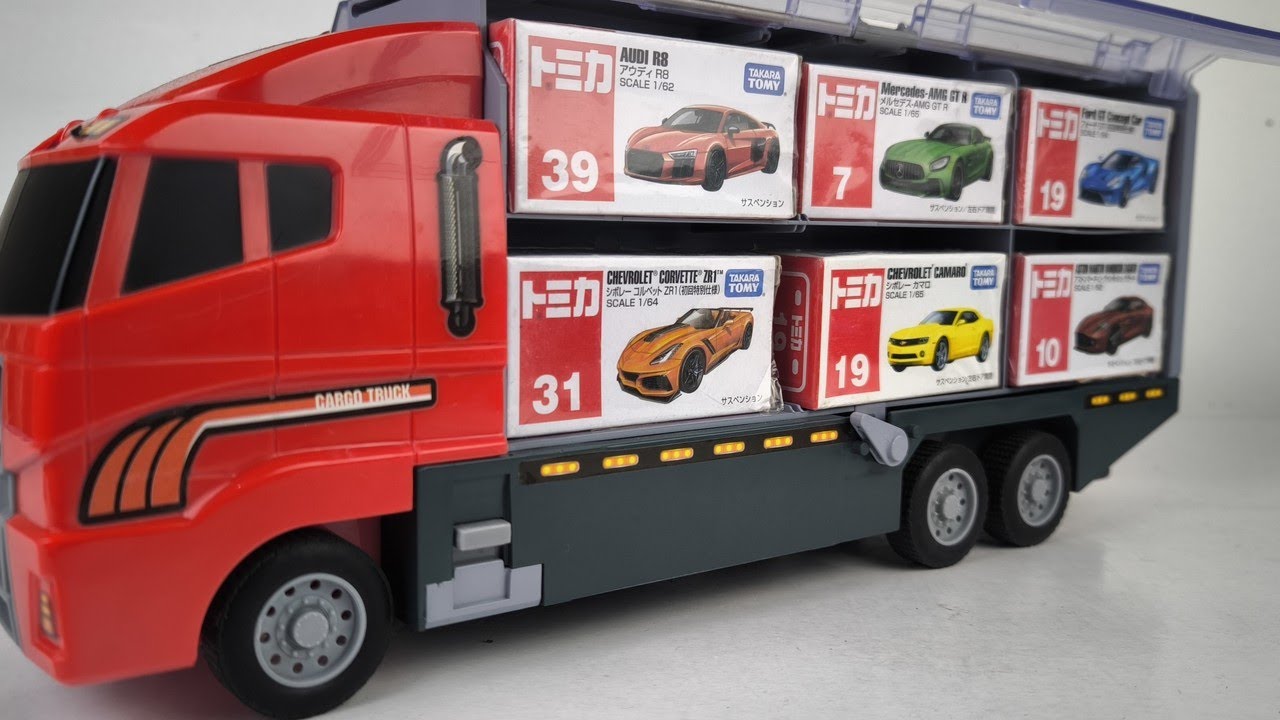 🌈🚗 [ ASMR ] 13 Tomica Luxury Car Collection ☆ Open & Load into the Huge Convoy Truck!