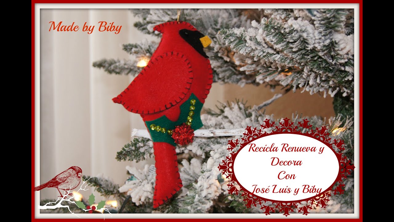 CARDENAL EN FIELTRO ADORNO NAVIDEÑO tutorial