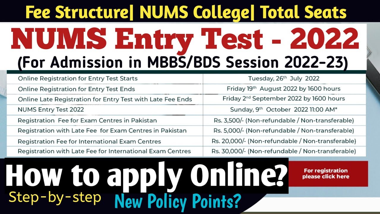 NUMS 2022 MBBS/BDS Registration Online Applying Process?
