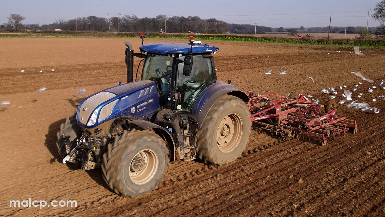New Holland T7.275 HD and Kongskilde SP5000 5m Germinator cultivator working in Suffolk