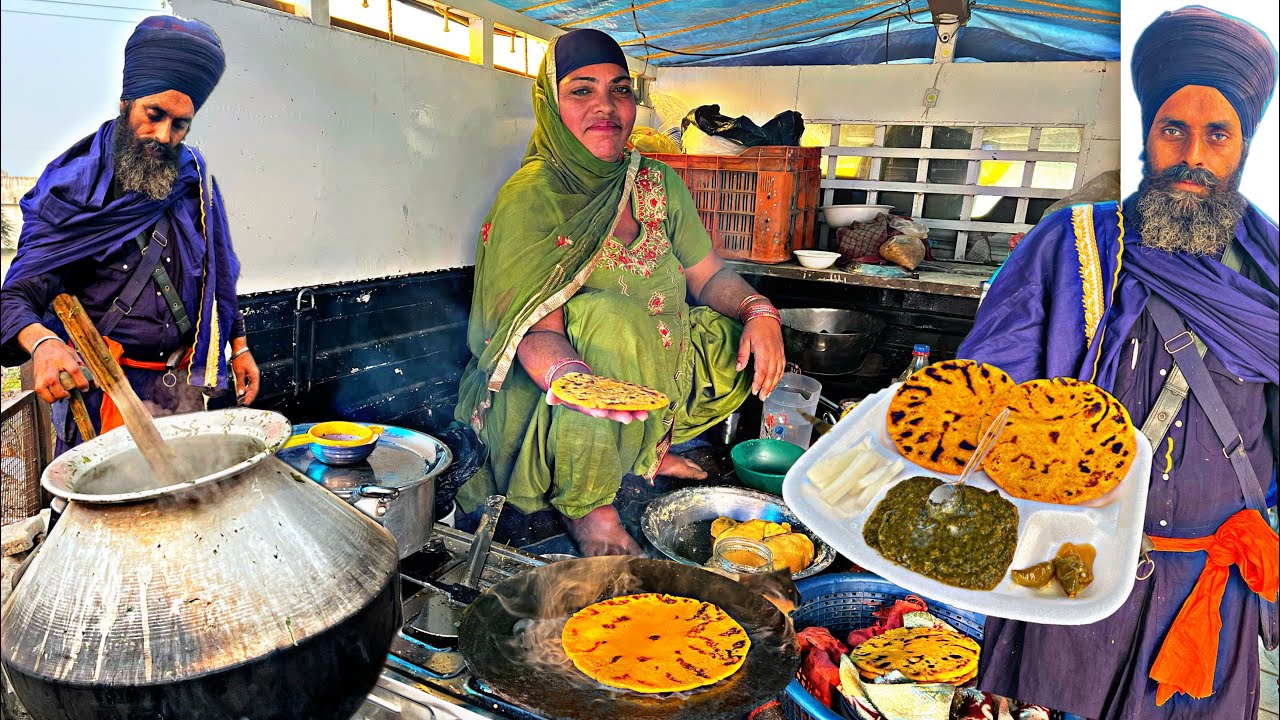 पति पत्नी selling सरसो का saag pahadi मक्के की रोटी in Ludhiana । Khalsa kitchen street food india