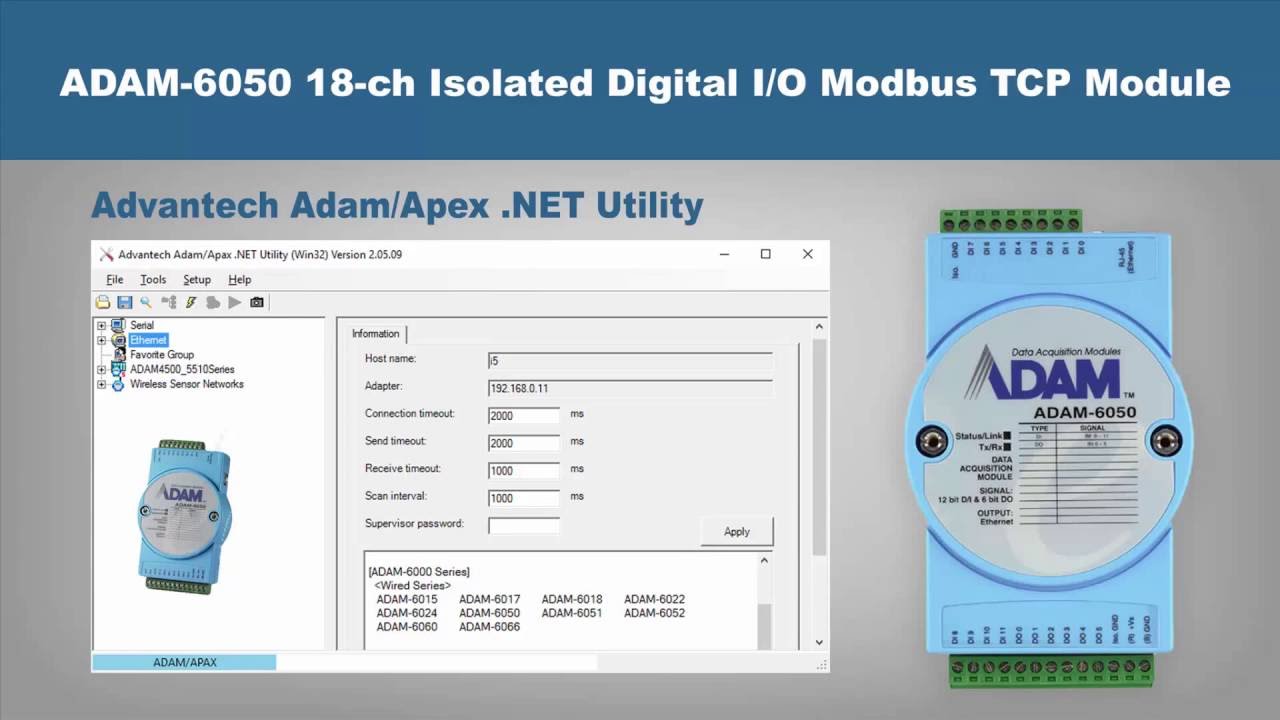 Advantech ADAM 6050 18 ch Isolated Digital IO Modbus TCP Module Walkthrough