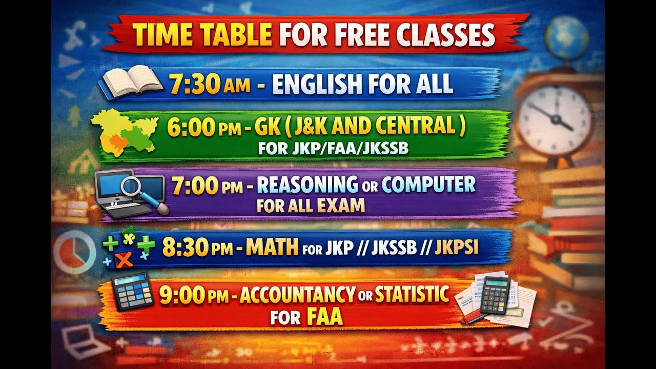 TIME TABLE FOR FREE CLASSES //SCHEDULE // FREE BATCHES //