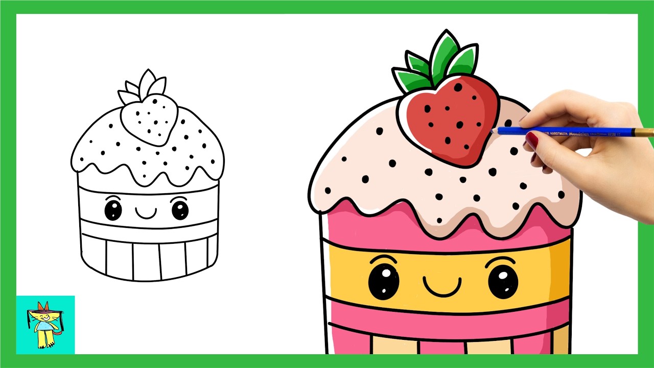 How to Draw Cute Strawberry Cake Character 🍓🍰 | Kawaii Dessert Art