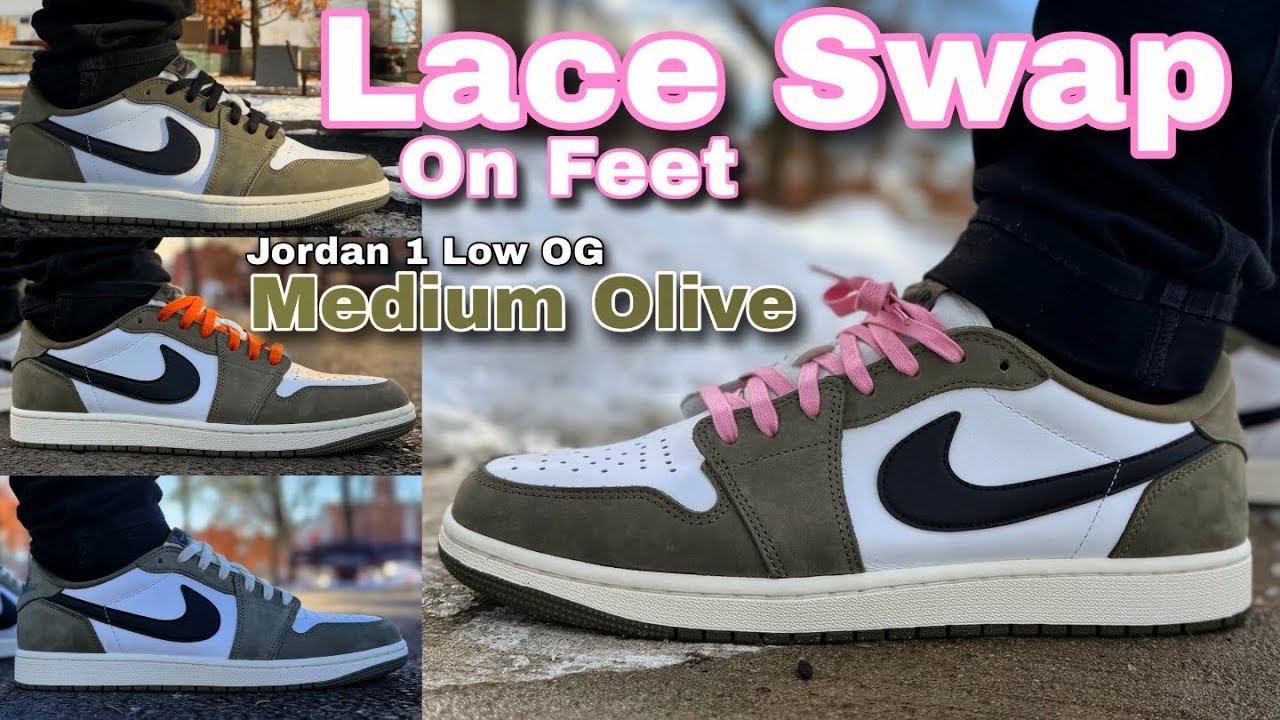 Кроссовки Jordan 1 Low Olive с заменой шнурков 🫒 На ногах