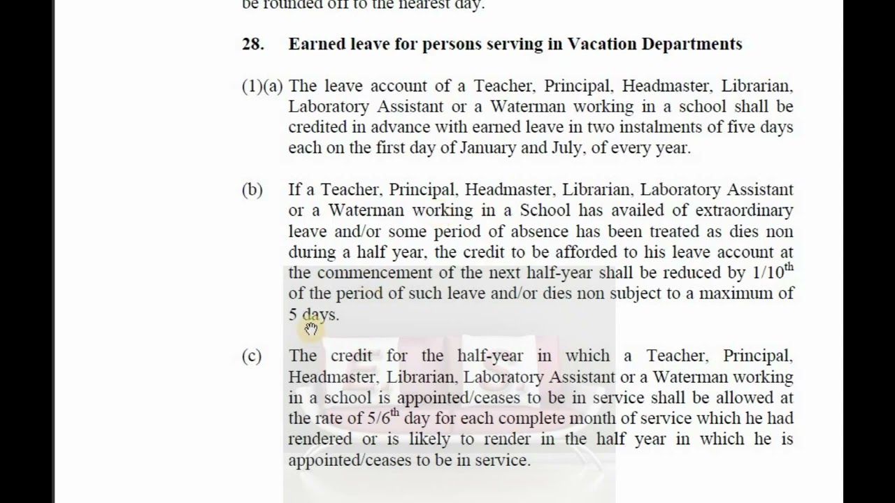 Earned Leave Rules- Vacation Department- Central Civil Service Rules- Calculation and Clarification