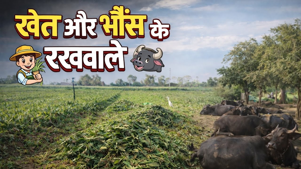 “हरा चारा देखो… भैंसें खुद लाइन में! 🌱🐃