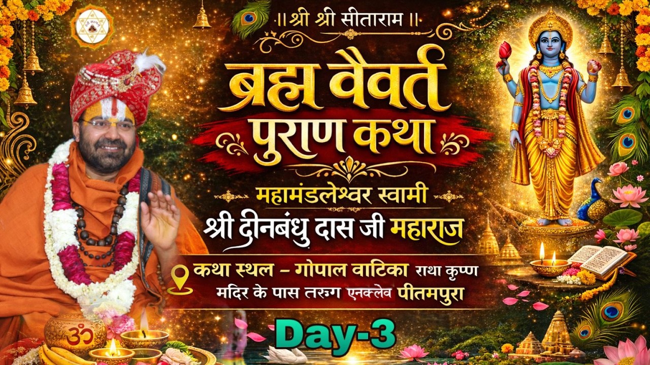 DAY- 3 ब्रह्म वैवर्त पुराण कथा | महामंडलेश्वर स्वामी श्री दीनबंधुदास जी महाराज पीतमपुरा, दिल्ली |