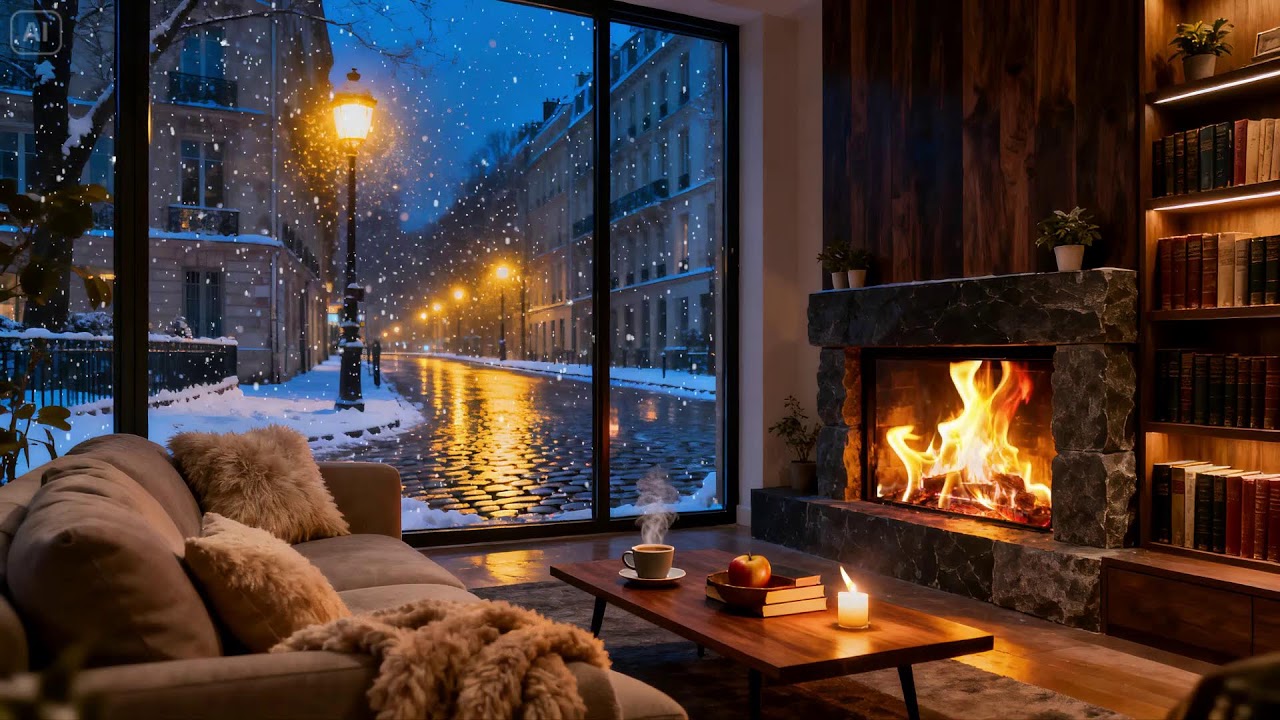 Winter Snowfall  + Warm Fireplace 🔥 - Ultimate Study & Work Focus Mix