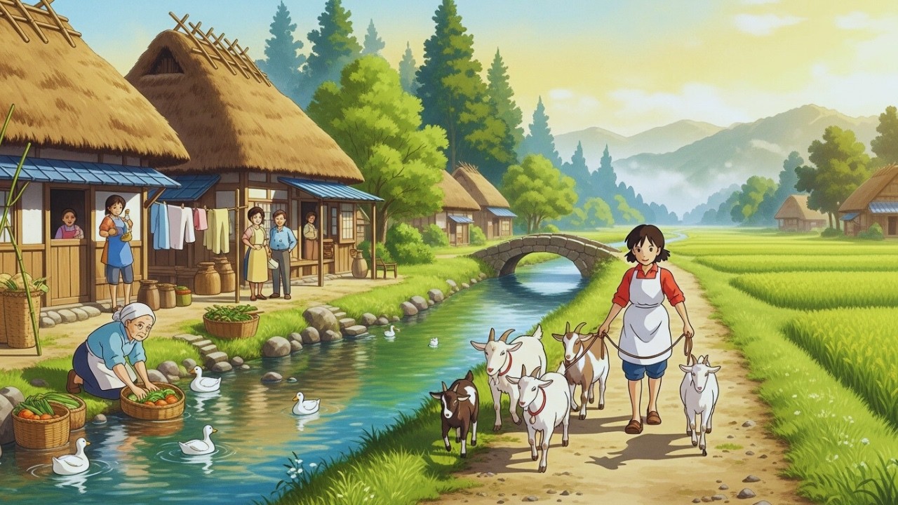 Gentle Morning in the Countryside – Studio Ghibli–Inspired grandparents Farm & Kid